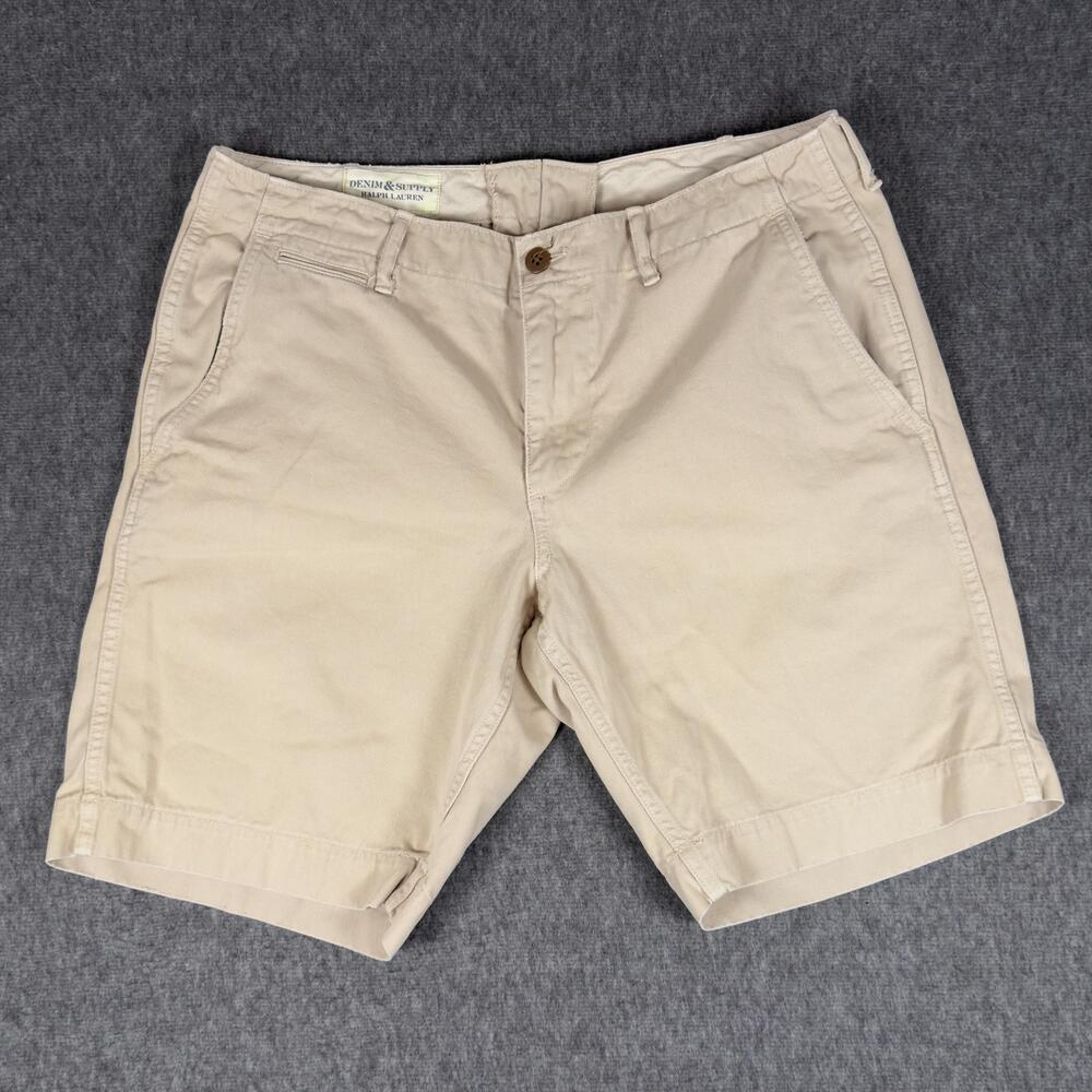 Denim & Supply Ralph Lauren Shorts Mens 34 Beige Chino 10 Inch Inseam Casual